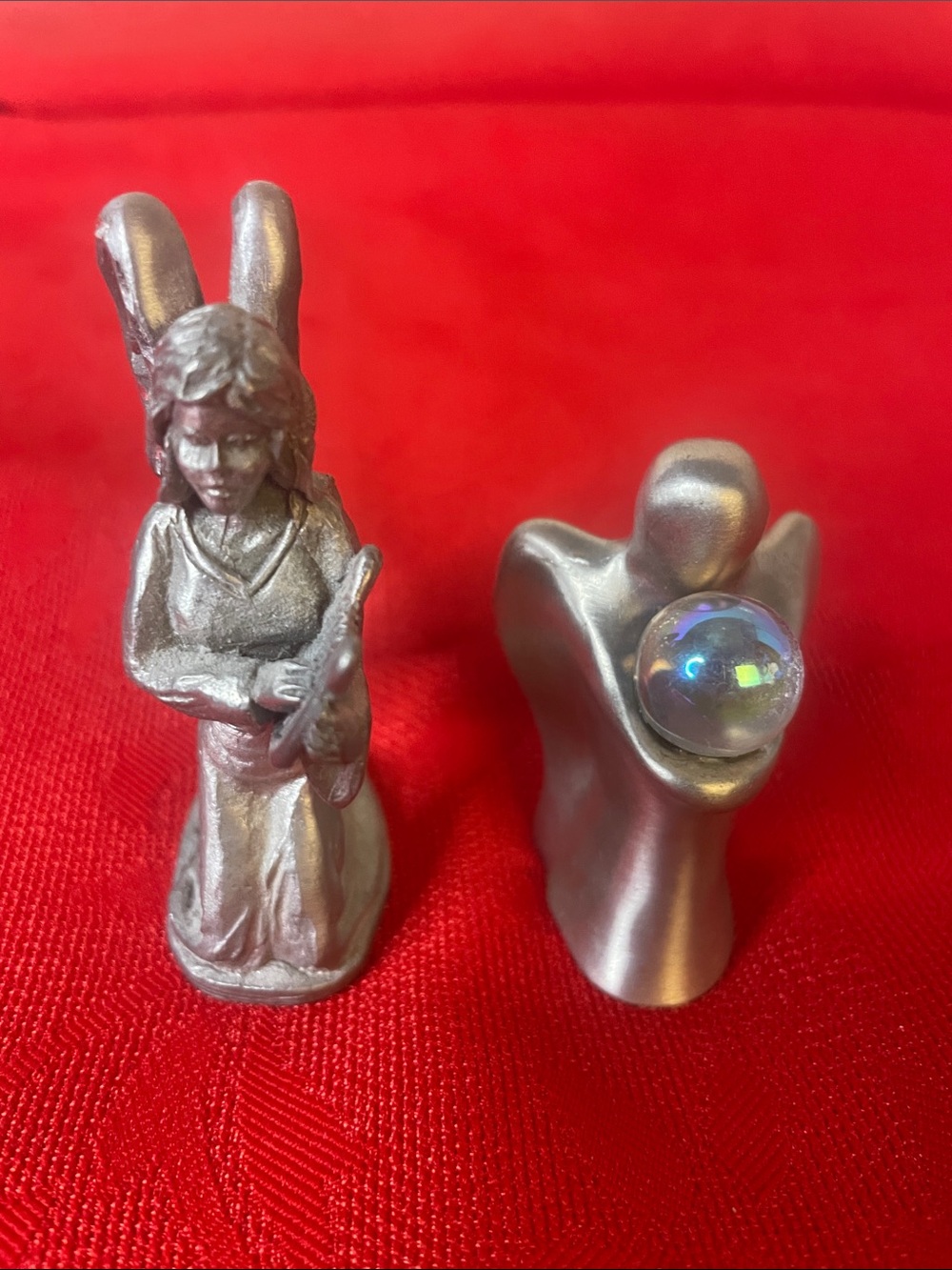 Mini Pewter Angel Figurine Duo - Decorative Home Accent